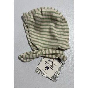 NWT Kate Quinn Tie Bonnet Unisex Organic Cotton Skinny Ribbed 0-3m Green Tan